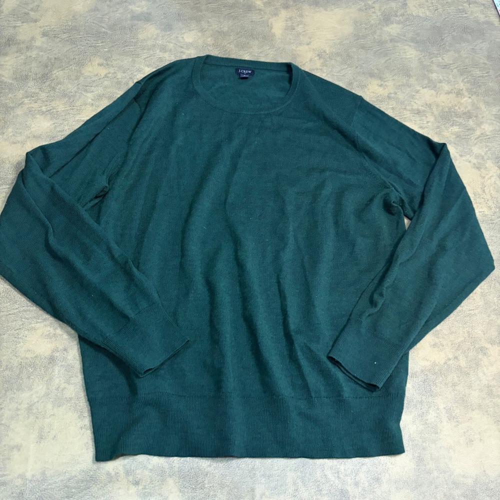 J.Crew Sweater Mens Large Green Merino Wool Blend Crewneck AP638 FA21